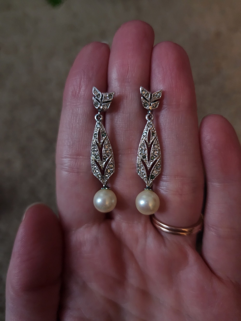 Sterling Silver Pearl Drop Filigree Earrings - White Pearls